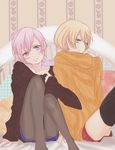  alois_trancy black_legwear blonde_hair blue_eyes crossover grey_eyes kuroshitsuji male_focus mikado_nagi multiple_boys orange_shirt otoko_no_ko pantyhose pink_hair roko_(rkrk_s) shirt shorts sweater thighhighs uta_no_prince-sama uta_no_prince-sama_maji_love_2000_percent 