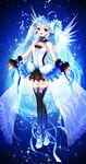  7th_dragon_(series) 7th_dragon_2020 ahoge artist_name bass_clef beamed_eighth_notes blue_eyes blue_hair crossed_legs eighth_note hatsune_miku long_hair musical_note myoya open_mouth sixteenth_note skirt solo staff_(music) thighhighs treble_clef twintails very_long_hair vocaloid 
