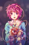  blurry blush bokeh candle candlelight depth_of_field hairband heart komeiji_satori long_sleeves open_mouth pink_eyes pink_hair rainbow2319682 short_hair skirt smile solo sweatdrop third_eye touhou wide_sleeves 