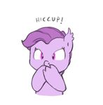  cub cute english_text female friendship_is_magic hair hand_over_mouth hiccuping hybrid kirin my_little_pony original_character pink_body pink_eyes plain_background purple_hair siansaar solo text white_background young 