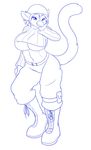  anthro big_breasts boot breasts clothing eyebrows eyelashes female hair hat plain_background raised_tail short_hair sketch skidd solo standing unknown_species white_background 