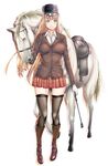  blonde_hair blue_eyes blush boots breasts gloves hat highres horse knee_boots large_breasts long_hair original riding_crop saddle smile solo standing temutemutemu thighhighs very_long_hair zettai_ryouiki 