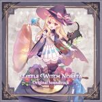  1girl album_cover artist_request bandaid bandaid_on_clothes bandaid_on_knee bandaid_on_leg black_thighhighs blonde_hair blue_bow blush boots bow cat cloak cover dress flower full_body gloves hat holding holding_staff large_bow little_witch_nobeta looking_at_viewer nobeta official_art open_mouth phonograph phyllis_(cat)_(little_witch_nobeta) phyllis_(little_witch_nobeta) red_eyes rose smile solo staff standing standing_on_one_leg stuffed_animal stuffed_toy teddy_bear thighhighs white_gloves witch witch_hat 
