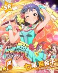  ;) ^_^ ahoge beamed_eighth_notes blue_hair brown_hair card_(medium) closed_eyes dress hakozaki_serika idolmaster idolmaster_million_live! long_hair looking_at_viewer microphone multiple_girls musical_note nanao_yuriko official_art one_eye_closed signature skirt smile stage_lights takayama_sayoko twintails yellow_eyes 