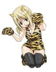  1girl blonde_hair breasts cleavage fairy_tail hips horns large_breasts lucy_heartfilia mashima_hiro official_art solo tiger_print 