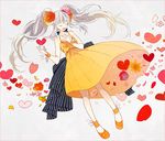  ai_kotoba_(vocaloid) amane_mio closed_eyes dress flower grey_hair hatsune_miku heart long_hair petals twintails vocaloid 