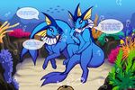  brown_fur candyfoxy collar comic eevee eeveelution female feral first_person_view fur looking_at_viewer nintendo open_mouth pok&#233;mon pok&eacute;mon sibling sister text twins underwater vaporeon video_games water 