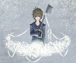  bad_id bad_pixiv_id black_coat_(kingdom_hearts) blonde_hair blue_eyes cloak gloves keyblade kingdom_hearts male_focus roxas seimoku solo 