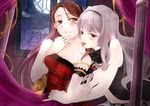  2girls blood blush cleavage idolmaster long_hair minase_iori mosuke shijou_takane vampire 