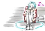  1girl blue_hair book glasses highres jinx_(league_of_legends) lants_(jjhtoppot) league_of_legends shoes socks 