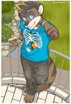  anthro barefoot black_nose blue_eyes brown_fur ear_piercing fur hair mammal mustelid otter piercing spazzyhusky 