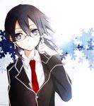  androgynous asada_shino black_hair brown_eyes glasses necktie school_uniform short_hair sword_art_online tsukimori_usako 