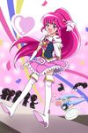  &gt;_&lt; :d aino_megumi aitaso blue_hair boots bow bowtie chibi choiark closed_eyes cure_lovely cure_princess earrings frills full_body hair_ornament hairpin happinesscharge_precure! jewelry long_hair magical_girl multiple_girls open_mouth pink_bow pink_eyes pink_hair pink_skirt ponytail precure shirayuki_hime skirt smile thigh_boots thighhighs twintails white_legwear wide_ponytail wrist_cuffs xd zettai_ryouiki 
