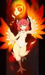  :d blush feathered_wings feathers harpy horns kito_(sorahate) monster_girl navel open_mouth red_hair slit_pupils smile solo talons wings yellow_eyes 