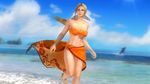  1girl 3d beach blonde_hair breasts dead_or_alive dead_or_alive_5 dolphin helena_douglas large_breasts midriff nail_polish ocean official_art solo tecmo 