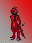  aark aarkangel claws digitigrade dragon fur horn male red_scales scalie scarf solo stripes yellow_eyes 