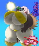 accipitrid accipitriform alcohol alythewolfcat anthro avian beer beverage beverage_can big_breasts bikini bird breasts burger clothing eagle elara_(draco_mightyena) eyewear female food hi_res huge_breasts hyper hyper_breasts jewelry low-angle_view magazine_page necklace overweight overweight_female philippine_eagle pose rose_hair solo sunglasses swimwear two-piece_swimsuit wide_hips worm&#039;s-eye_view