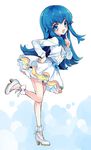  bad_id bad_pixiv_id blue_eyes blue_hair bow dress happinesscharge_precure! leg_lift long_hair precure shirayuki_hime shoes sidelocks smile solo standing standing_on_one_leg yukiwo 