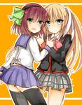  angel_beats! bad_id bad_pixiv_id blonde_hair blue_eyes bow company_connection crossover green_eyes hairband key_(company) little_busters! long_hair multiple_girls pink_bow purple_hair sakurai_harumi school_uniform seiyuu_connection serafuku shinda_sekai_sensen_uniform short_hair thighhighs tokido_saya twintails ura_(ura-tennislove) yuri_(angel_beats!) 