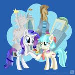  blue_eyes blue_hair building coco_pommel_(mlp) cutie_mark duo equine female fire flag flower friendship_is_magic hair horn horse mammal manehattan my_little_pony pony purple_hair rarity_(mlp) sculpture standing statue swanlullaby two_tone_hair unicorn 