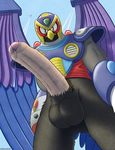  avian balls beak bird dracovar_valeford eagle erection hyper looking_at_viewer machine male mechanical mega_man_(character) mega_man_(series) penis precum reploid robot sky solo standing storm_eagle uncut vein 