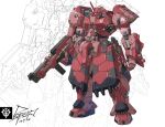  2024 absurdres assault_rifle cable char&#039;s_counterattack dated emblem fusion geara_doga gun gundam highres machine_gun machinery mecha mecha_focus mobile_suit mobile_suit_gundam neo_zeon no_humans one-eyed original pope_(user_vuza2542) radio_antenna redesign rifle robot roundel science_fiction shield shoulder_spikes signature sketch spikes weapon zaku zaku_ii zaku_ii_s_char_custom zeon 