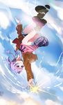  bad_id bad_pixiv_id blue_eyes boots bow convenient_leg hair_bow hair_ornament jacket magic miniskirt purple_hair quad_tails school_uniform skirt smile sudou_cecil ume_(plumblossom) upside-down wizard_barristers:_benmashi_cecil 