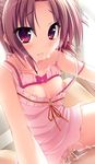  1girl amagasa_hikari blush breasts brown_hair censored collarbone game_cg penis pink_eyes sex tamahaji!_-tamatama_hajikeru_imouto-tachi vaginal 