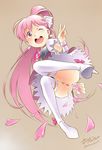  aino_megumi anus bad_id bad_pixiv_id boots censored cure_lovely from_below happinesscharge_precure! highres long_hair magical_girl mosaic_censoring no_panties one_eye_closed pink_eyes pink_hair ponytail precure pussy sekihan solo thigh_boots thighhighs upskirt v wide_ponytail 