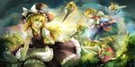  alice_margatroid bad_id bad_pixiv_id blonde_hair blue_eyes bow braid broom broom_riding capelet cloud doll dress hair_bow hairband hat highres hourai_doll kirisame_marisa leaf long_hair magicpants mini-hakkero multiple_girls nature shanghai_doll short_hair string sweatdrop touhou weapon witch_hat yellow_eyes yin_yang 