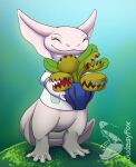 absurd_res amber_isle amphibian anthro hi_res holding_object judasyfox opal plant smile solo swamp