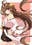  ahoge bad_id bad_pixiv_id bare_shoulders brown_hair cherry_blossoms detached_sleeves double_bun hair_ornament hairband highres japanese_clothes kantai_collection kongou_(kantai_collection) long_hair nontraditional_miko pink_eyes rin_ateria skirt smile solo 
