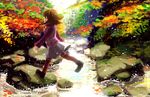  ^_^ bad_id bad_pixiv_id blonde_hair closed_eyes colorful midorikuzira outdoors short_hair skirt solo sparkle stone stream tree turtleneck urotsuki walking yume_2kki 