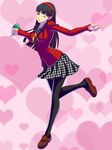  aaabbbccccc amagi_yukiko bad_id bad_pixiv_id black_hair full_body headband heart long_hair microphone one_eye_closed pantyhose persona persona_4 school_uniform shoes skirt smile solo yellow_eyes 