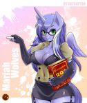  anthro book breasts chalk cleavage clothed clothing equine female fingerless_gloves friendship_is_magic gloves green_eyes hair horn horse mammal mariah_wolves_(mlp) my_little_pony pony purple_hair skirt skyraptor smile solo suggestive winged_unicorn wings 