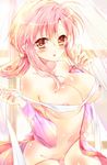  :o bad_id bad_pixiv_id bariko blush breasts dress ethlin_(fire_emblem) fire_emblem fire_emblem:_seisen_no_keifu highres large_breasts navel nipples open_clothes open_dress panties pink_eyes pink_hair ribbon solo underwear undressing 