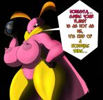 2019 absurd_res antennae_(anatomy) anthro areola arthropod big_breasts breasts claire_(colonel-gabbo) colonel-gabbo digital_media_(artwork) earth english_text female hi_res holding_planet insect lepidopteran macro moth neck_tuft nipples non-mammal_breasts nude pink_body planet rosy_maple_moth solo terra_macro text tuft yellow_body