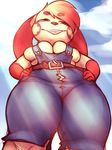  anthro big_breasts breasts chubby clothing female first_person_view growth hi_res looking_at_viewer nintendo overalls plusle pok&#233;mon pok&eacute;mon red_eyes sheela solo suspenders thick_thighs tight_clothing torn_clothing video_games voluptuous wide_hips 