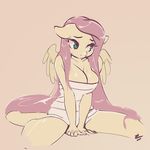  anthro anthrofied equine female fluttershy_(mlp) friendship_is_magic fur hair horse lizombie long_hair mammal my_little_pony pegasus pink_hair plain_background pony solo wings yellow_fur 