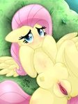  anus blush equine female feral fluttershy_(mlp) friendship_is_magic fur hair horse joakaha lying mammal my_little_pony navel on_back pegasus pink_hair pony pussy solo teats wings yellow_fur 