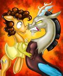  angry bottomless brown_hair cheese_sandwich_(mlp) clothing cutie_mark discord_(mlp) draconequus duo equine fangs friendship_is_magic fur green_eyes hair hooves horse kelisah male mammal my_little_pony orange_fur pony red_eyes shirt 