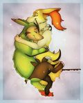  canine claws cuddling emeraldarcanine female fennec feral fox fur hedgehog hug love male mammal nintendo pok&#233;mon pok&eacute;mon quilladin rodent smile stick straight video_games white_fur yellow_fur 