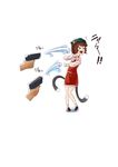  &gt;_&lt; animal_ears brown_hair cat_ears cat_tail chen closed_eyes covering_face fang firing hat multiple_tails open_mouth short_hair tail touhou water water_gun yumoteliuce 