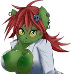  anthro anthrofied big_breasts blue_eyes breasts clothing ear_piercing equine facial_piercing female fur green_fur hair horse kazlee mammal my_little_pony nepkari nose_piercing original_character piercing plain_background pony portrait red_hair solo white_background 