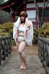  1girl asian breasts brown_hair cleavage fat fundoshi highres huge_breasts luu_(cosplayer) photo solo 
