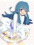 blue_eyes blue_hair blush dress embarrassed eyelashes happinesscharge_precure! jewelry long_hair looking_at_viewer open_mouth precure shirayuki_hime solo white_dress yubiko_(itaike) 