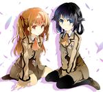  asakura_(pnabe) bad_id bad_pixiv_id black_hair blazer blue_eyes brown_eyes brown_hair hair_rings hisanuma_sayu jacket loafers long_hair multiple_girls nagi_no_asukara pantyhose school_uniform shiodome_miuna shoes sitting twintails wariza 