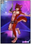 2024 4_toes 5_fingers absurd_res anklet anthro arm_accessory arm_outstretched artist_name athletic athletic_anthro athletic_male bangs bashbl-ux bedroom_eyes black_claws black_nose black_pawpads blurred_background border brown_eyes bulge canid canine canis cheek_tuft chromatic_aberration claws clothed clothing crotch_tuft dancing depth_of_field digitigrade facial_tuft feet femboy finger_claws fingers fluffy fluffy_tail fur fur_hair glistening glistening_clothing grabbing_pole hair hi_res inner_ear_fluff inside jewelry leg_markings long_hair male mammal markings multicolored_body multicolored_fur narrowed_eyes nipples on_one_leg on_stage pawpads paws pecs pink_nipples pivoted_ears pole pole_dancing qr_code raised_leg red_body red_fur red_hair red_wolf sangie_nativus seductive shaded signature skimpy_underwear slim smaller_version_at_source smile socks_(marking) solo stage_lights standing strip_club stripper stripper_pole suggestive tail tan_body tan_fur teeth tight_clothing toe_claws toes tongue tuft two_tone_body two_tone_fur underwear underwear_only whisker_spots white_border wolf