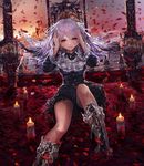  autumn_leaves candle gothic_lolita jname lolita_fashion long_hair looking_at_viewer original purple_hair red_eyes solo 