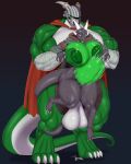 4:5 abdominal_bulge absurd_res anthro armor balls ber00 big_balls big_breasts big_penis black_body black_scales breasts claws dragon duo female fucked_silly genitals green_body green_scales headgear helmet hi_res horn huge_balls huge_breasts huge_hips huge_penis huge_thighs humanoid_genitalia humanoid_penis knight larger_male male male/female mostly_nude mythological_creature mythological_scalie mythology nightshade_(dragonofdarkness1992) penis scales scalie size_difference smaller_female tail tempist thick_tail thick_thighs tongue tongue_out warrior wide_hips